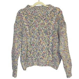 eesome Women Multicolor Confetti Cable Knit Mock Turtleneck Sweater Sizeβ S/M